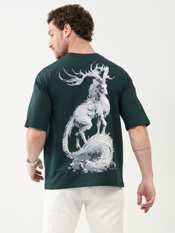 Global Republic - Cotton Blend Printed Crew Neck Men Teal T-Shirt