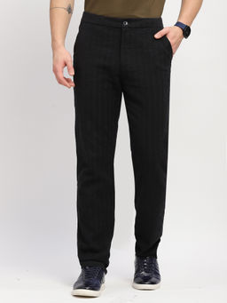 Global Republic - Men Black Cotton Stripes Straight Trouser