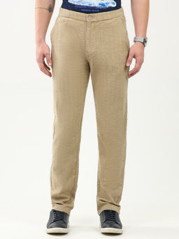 Global Republic - Men Khaki Cotton Stripes Straight Trouser
