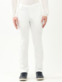 Global Republic - Men White Cotton Solid Straight Trouser