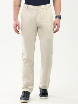 Global Republic - Men Off White Linen Blend Solid Straight Trouser