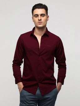 Crocodile - Maroon Solid Stretch Casual Shirt