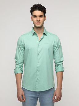 Crocodile - Mint Green Solid Stretch Casual Shirt