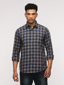 Crocodile - Comfort Fit Sport Navy Blue Checked Shirt for Stylish Elegance