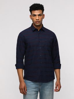 Crocodile - Comfort Fit Sport Navy Blue Striped Shirt for Stylish Wear