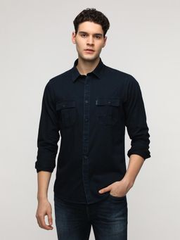 Crocodile - Indigo Navy Blue Washed Dual Pocket Shirt