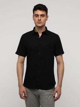 Crocodile - Black Linen Blend Plain Shirt