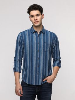 Crocodile - Blue Textured Stripe Denim Shirt