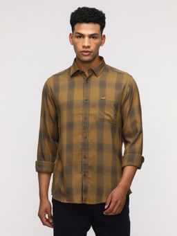 Crocodile - Comfort Fit Mustard Checkered Shirt for Stylish Wear