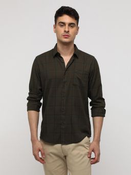 Crocodile - Green Windowpane Soft Finish Checks Shirt