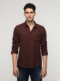 Crocodile - Maroon Windowpane Soft Finish Checks Shirt