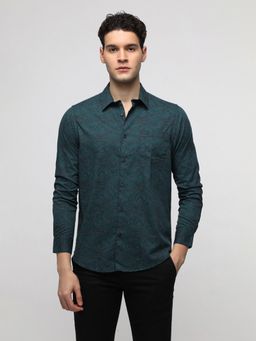 Crocodile - Green Abstract Print Premium Textured Shirt