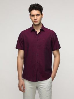 Crocodile - Maroon Linen Blend Plain Shirt