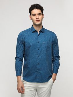 Crocodile - Blue Floral Printed Premium Printed Shirt