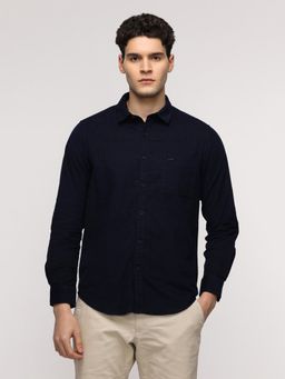 Crocodile - Full Sleeve Sport Navy Blue Shirt In Corduroy for Stylish Comfort