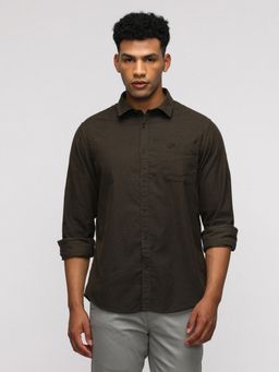 Crocodile - Full Sleeve Sport Olive Shirt In Corduroy for Trendy Style