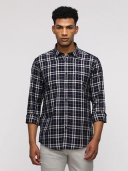 Crocodile - Full Sleeve Navy Blue Checked Shirt for Elegant Comfort