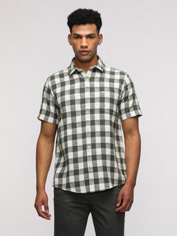 Crocodile - Half Sleeve Green Checked Shirt for Trendy Wear