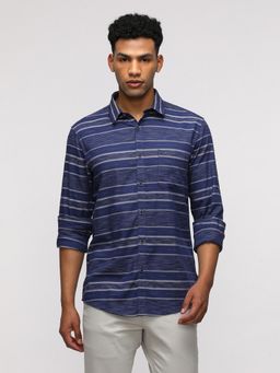 Crocodile - Full Sleeve Blue Striped Shirt for Trendy Wear