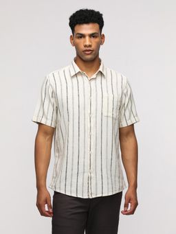 Crocodile - Half Sleeve White and Black Striped Shirt for Casual Style