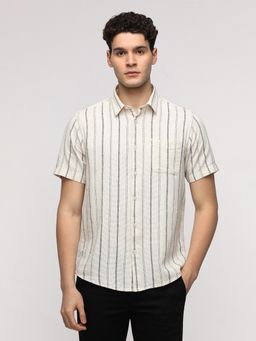 Crocodile - Half Sleeve White & Navy Blue Striped Shirt for Stylish Wear