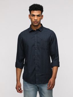 Crocodile - Full Sleeve Navy Blue Checked Shirt for Trendy Wear