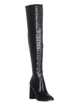 London Rag - Knee High Pu Block Heeled Boot In Black