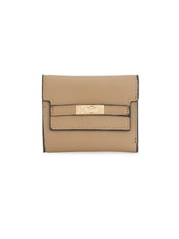 Globus - Taupe Vegan Leather Textured Twist Lock Detail Bi-Fold Wallet