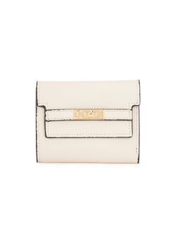 Globus - Off-White Vegan Leather Textured Twist Lock Detail Bi-Fold Wallet