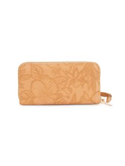 Globus - Beige Vegan Leather Floral Printed Two Compartments Wallet with Zip Coin Pocket