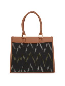 Globus - Black Vegan Leather Ikat Print Double Handle Handheld Bag