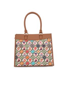 Globus - Women Green Vegan Leather Ethnic Floral Print Double Handle Oversize Handheld Bag (One Size)