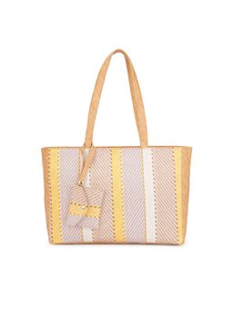 Globus - Mustard Vegan Leather Jute Abstract Print Double Handle Tote Bag with Pouch (Set of 2)