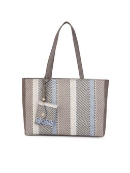 Globus - Grey Vegan Leather Jute Abstract Print Double Handle Tote Bag with Pouch (Set of 2)