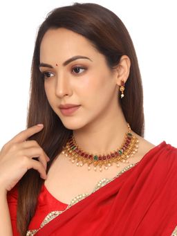 Yellow Chimes - Gold Plated Traditional Temple Antique Choker Jewellery Set of 2