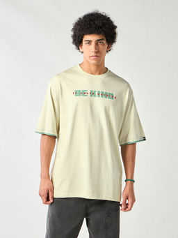 Bewakoof - Men's Beige Costs Typography Super Loose Fit T-shirt