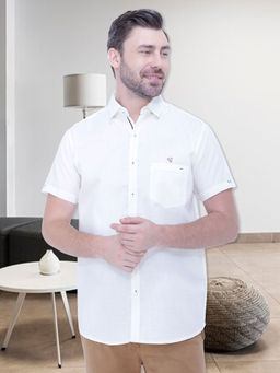 KUONS AVENUE - Mens Linen Blend Half Sleeve Casual Shirt Cream