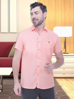 KUONS AVENUE - Mens Linen Blend Half Sleeve Casual Shirt Peach