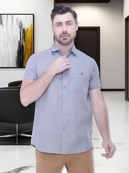 KUONS AVENUE - Mens Linen Blend Half Sleeve Casual Shirt Grey