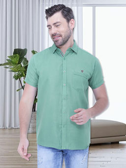 KUONS AVENUE - Mens Linen Blend Half Sleeve Casual Shirt Green