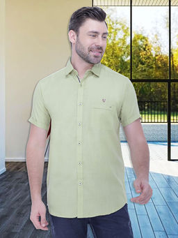 KUONS AVENUE - Mens Linen Blend Half Sleeve Casual Shirt Green