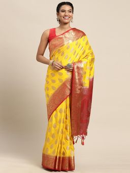 Mimosa - Women's Kanjivaram Art Silk Yellow Saree with Unstitched Blouse
