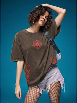 RHINO CULT - Dark Brown Tantric Goat Printed Oversized T-Shirt
