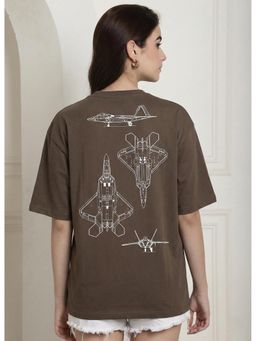 RHINO CULT - Women F22 Raptor Printed Brown T-Shirt