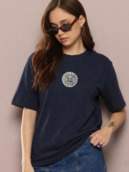RHINO CULT - Navy Gothic Butterfly Skull Printed T-Shirt
