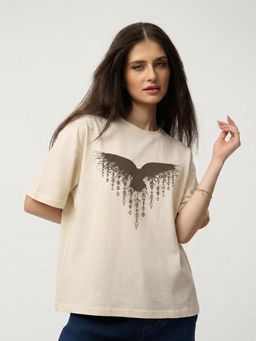 RHINO CULT - Cream Mayan Crow Printed T-Shirt