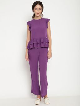 Beatnik - Purple Solid Ruffled Co-Ord Set