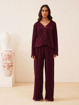 Beatnik - Wine Collared Textured Co-Ord Set