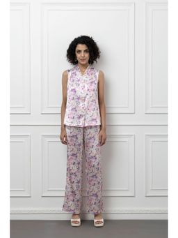 Beatnik - White and Purple Printed Sleeveless Co-Ord Set