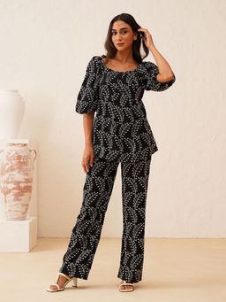 Beatnik - Black Embroidered Puff Sleeves Co-Ord Set